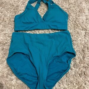 Calia Blue Ribbed Bikini Set